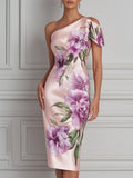 Elegant One Shoulder Asymmetrical Sheath Dress Pink S(4 6)