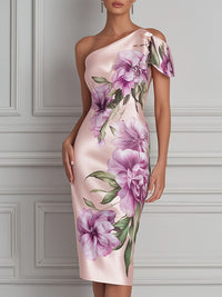 Elegant One Shoulder Asymmetrical Sheath Dress Pink S(4 6)