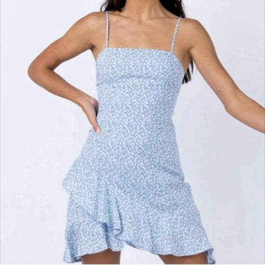 Dress Asymmetrical Blue Dress Grasby Floral Micro Mini Size 4 Color: