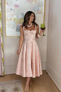 A Line Tea Length Jacquard Satin Wedding Guest Dress 1038699395137 7