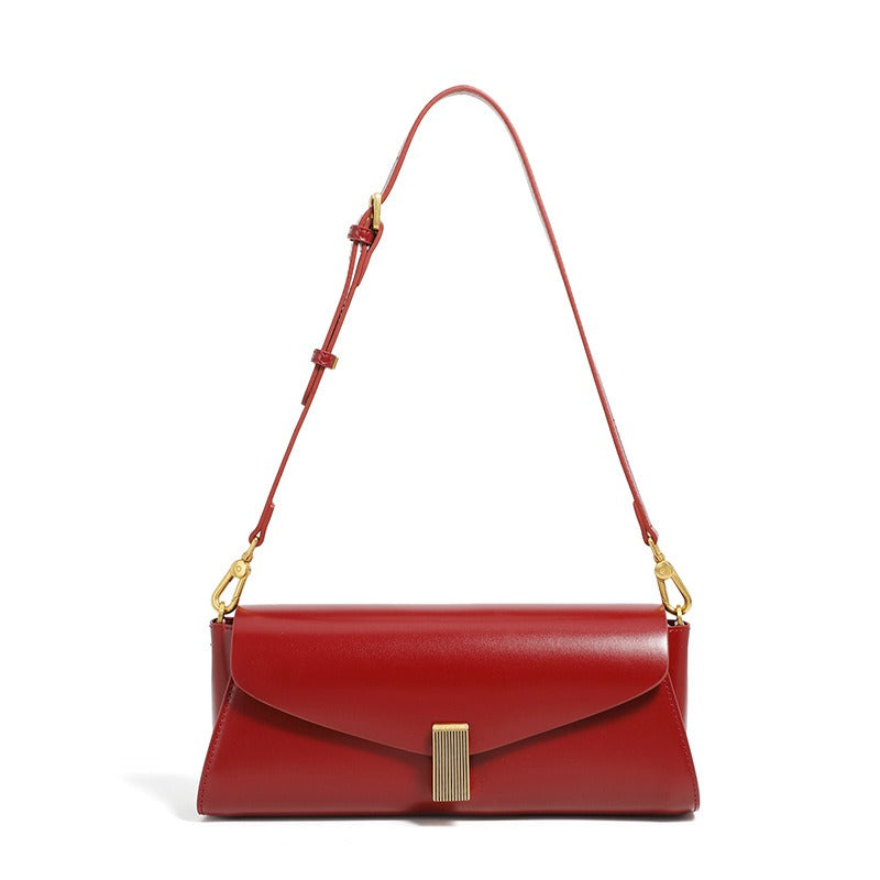 Faux Leather Shoulder Bag with Metal Buckle - Amandine
