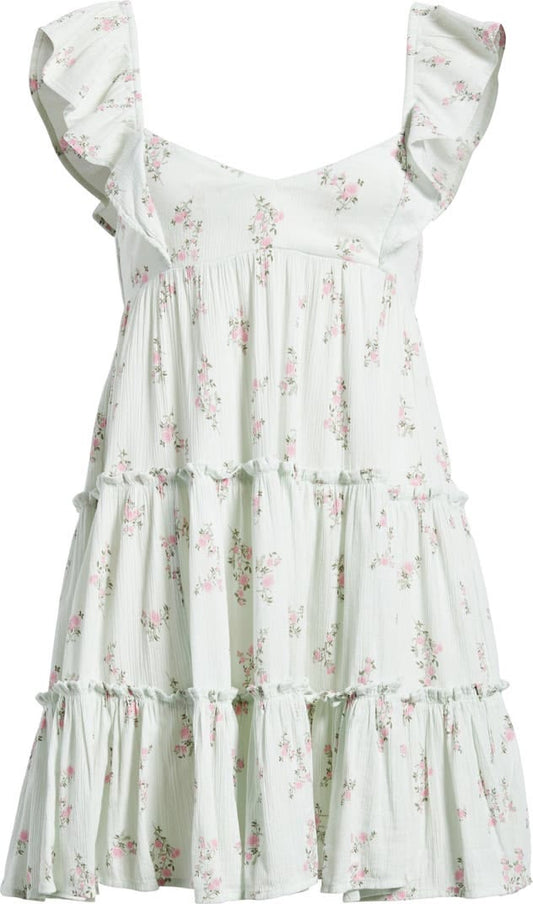 Flutter Sleeve Cotton Blend Mini Sundress (Women)