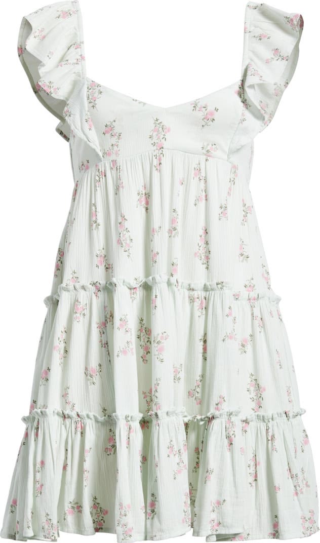 Flutter Sleeve Cotton Blend Mini Sundress (Women)