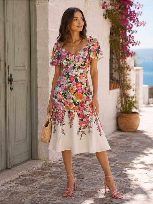 Maggy London Dress Nwt Maggy London Floral Midi Dress In Cream With