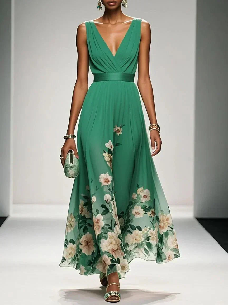Isabella | Women's Floral Print Wedding Guest Dress Green