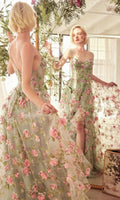 Sage Long Floral Prom Dress: Andrea & Leo A1420 Sage