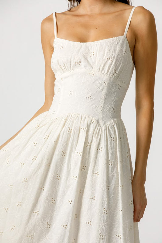 Marjorie Timeless Eyelet Midi Dress Cream