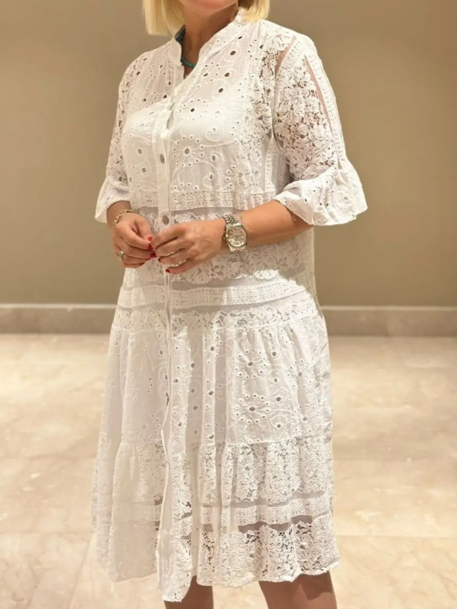 Merker Embroidered Button-Front Dress