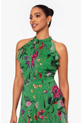 Floral Print Metallic Ruffle Chiffon Gown (Women)
