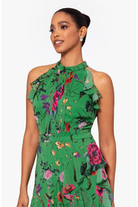 Floral Print Metallic Ruffle Chiffon Gown (Women)