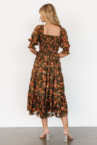 Fabian Jacquard Midi Dress Olive Floral