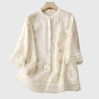Nellie | Elegant Top With Embroidered Flowers Cream