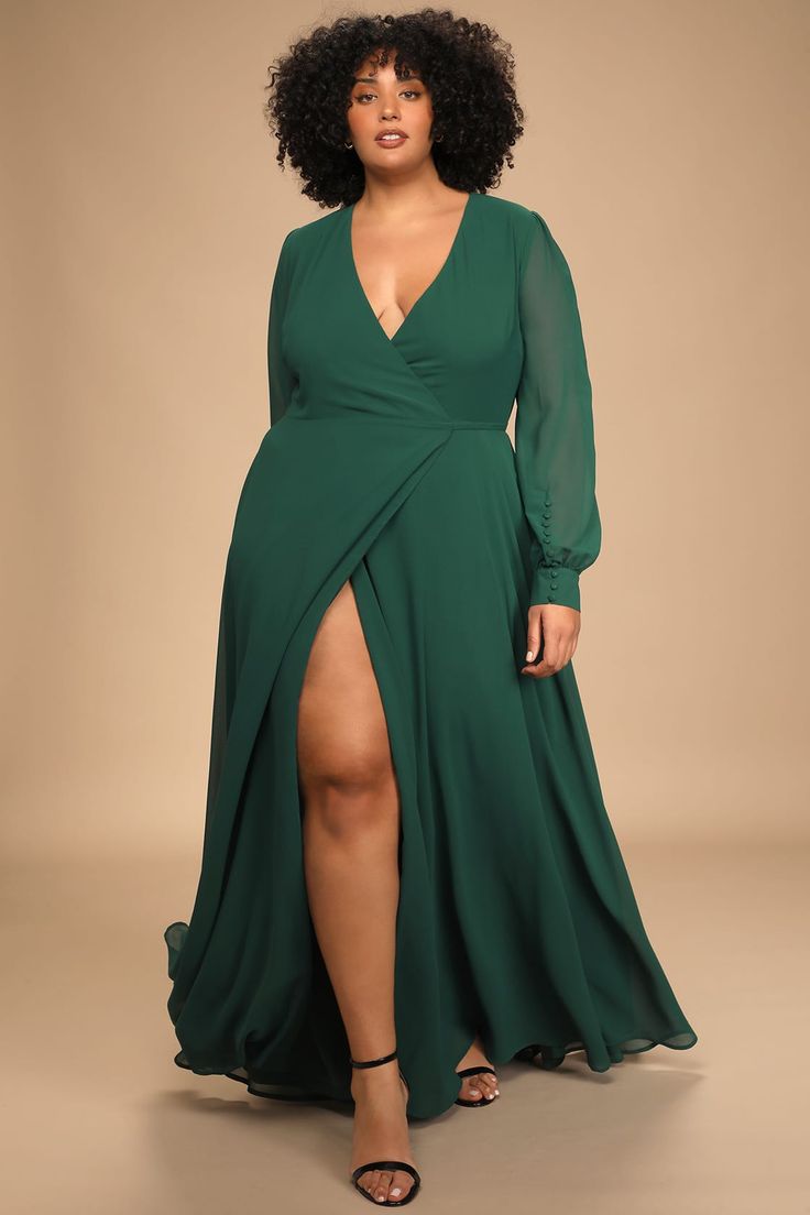 My Whole Heart Emerald Green Long Sleeve Wrap Dress