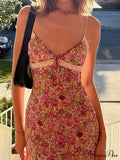 Flowers Spaghetti Straps Maxi Dress Pink