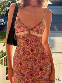 Flowers Spaghetti Straps Maxi Dress Pink