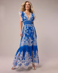 Novelty Embroidered Tiered Maxi Dress Lapis Blue Lapis Blue