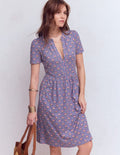 Naomi Short Sleeve Dress Purple Thistle, Flower Lattice
