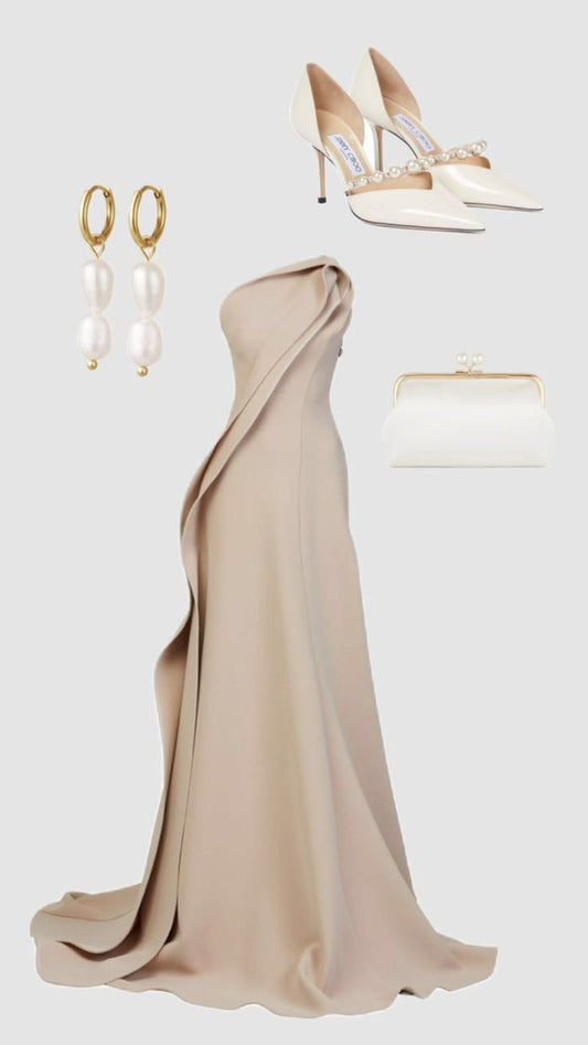Beautiful Mermaid One Shoulder Champagne Long Satin Party Dress Prom