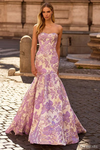 Floral Brocade Mermaid Prom Dress 57785 Light Blue