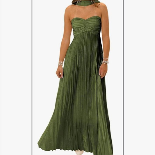 Elegant Green Strapless Maxi Dress Color: Green Size: 6