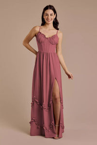 Ruffled Chiffon Spaghetti Strap Dress