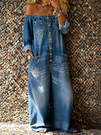 Veda - Off-Shoulder Denim Jumpsuit with Relaxed Fit