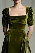 Olive A Line Velvet Square Neck Long Holiday Party Dress With Sleeves
