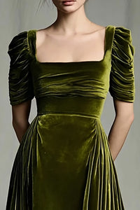 Olive A Line Velvet Square Neck Long Holiday Party Dress With Sleeves