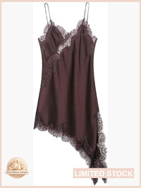Satin Slip Dress Asymmetrical Hem Sleeveless V Neck Layering Date