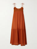 Ulla Johnson Linnea Tasseled Crochet Trimmed Cotton Midi Dress Orange