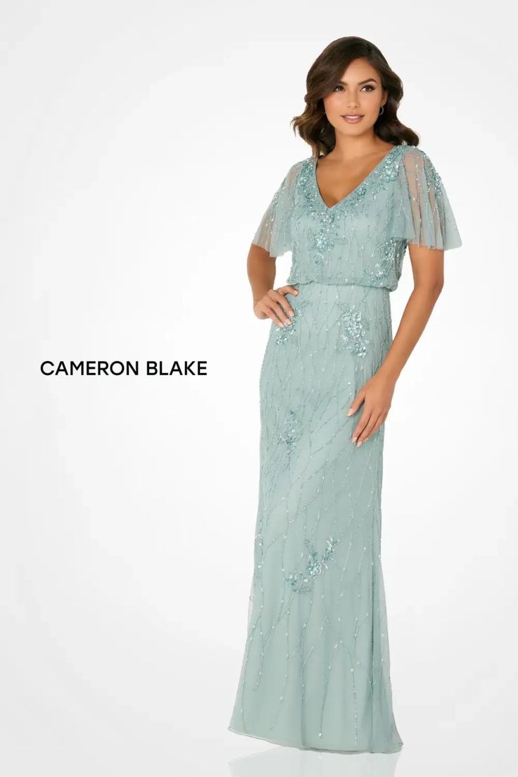 Cameron Blake Beaded Sequin Mother Of The Bride Formal Long Dress Sage