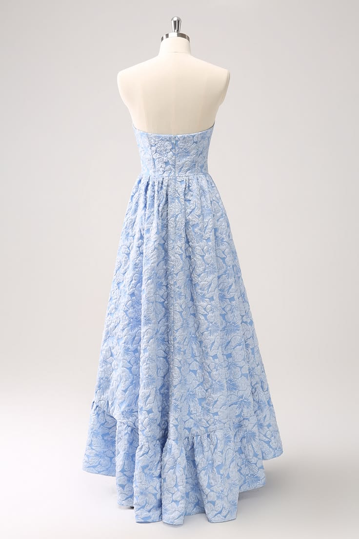 Blue Floral Strapless Coret High Low Bridesmaid Dress Blue Us20W