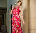 Multi Colored Floral Chiffon Keyhole Halter Maxi Dress Adrianna Papell
