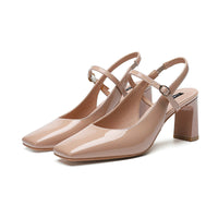 Camille Square-Toe Cross-Strap Heels