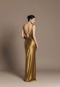 Cowl Neck Maxi Silk Satin Dress Solira, Open Back Evening Gown, Custom