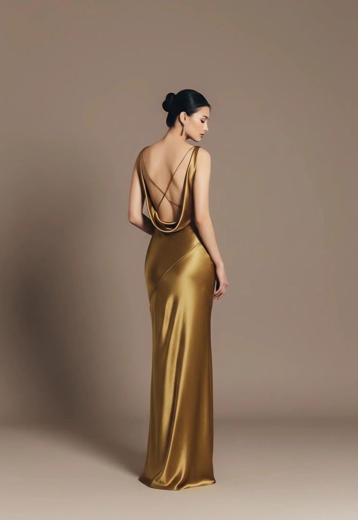 Cowl Neck Maxi Silk Satin Dress Solira, Open Back Evening Gown, Custom