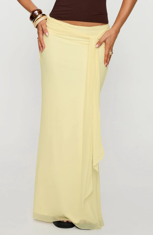 Caviar Tie Waist Maxi Skirt In Lemon At