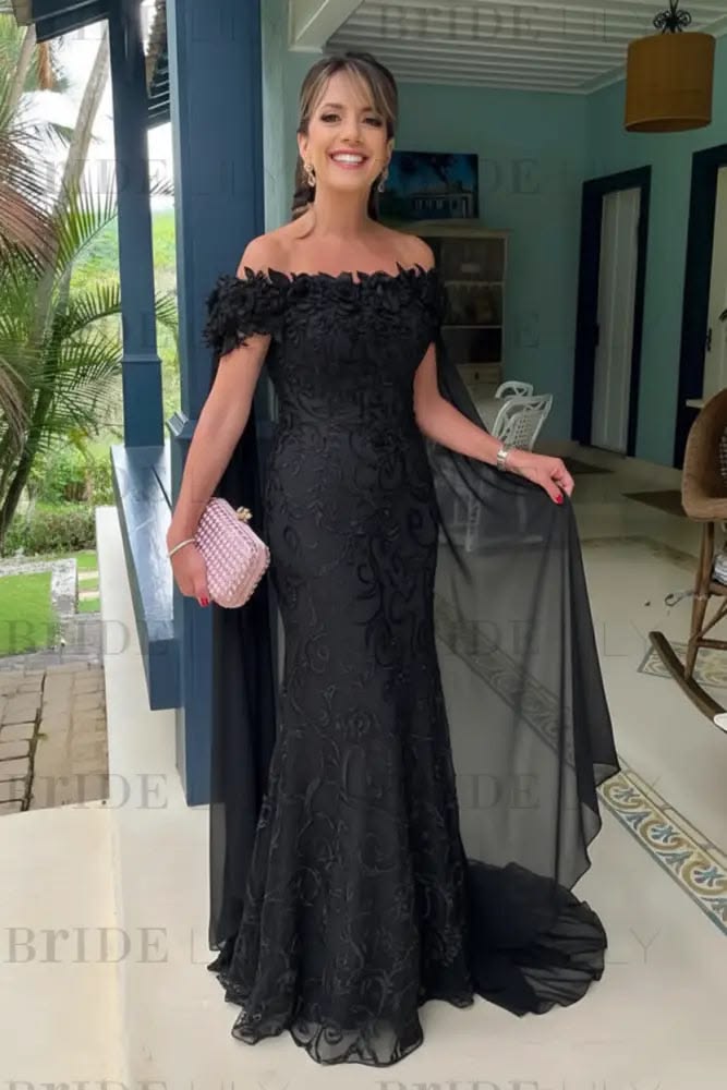 Off The Shoulder Mermaid Chiffon Wedding Guest Dress Long With