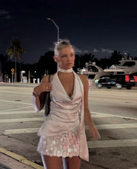 Chic A Line Halter Satin Sequin Short Homecoming Dress 22th Birthday