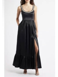 Ericha Crystal Embellished Satin Gown in Black
