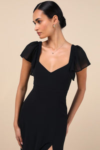 Simply Delightful Black Tie Back Flutter Sleeve Maxi Dress