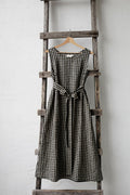 Black Gingham Sleeveless Dress, Linen Dress, A Line Linen Dress, A