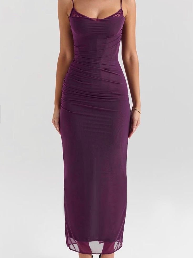 Dress Elegant Purple Slip Maxi Dress With Spaghetti Straps Color: