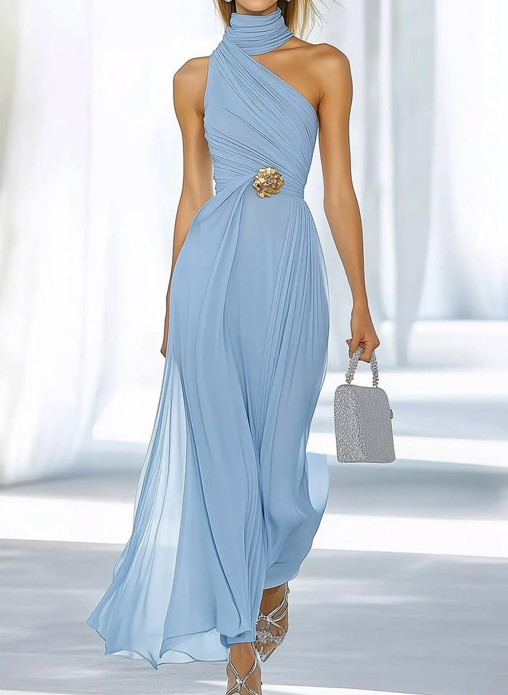 Elegant Halter Sleeveless Ankle Length Chiffon Evening Dress With
