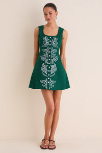 Green & Baby Blue Embroidered Lucy Mini Dress Green & Baby Blue
