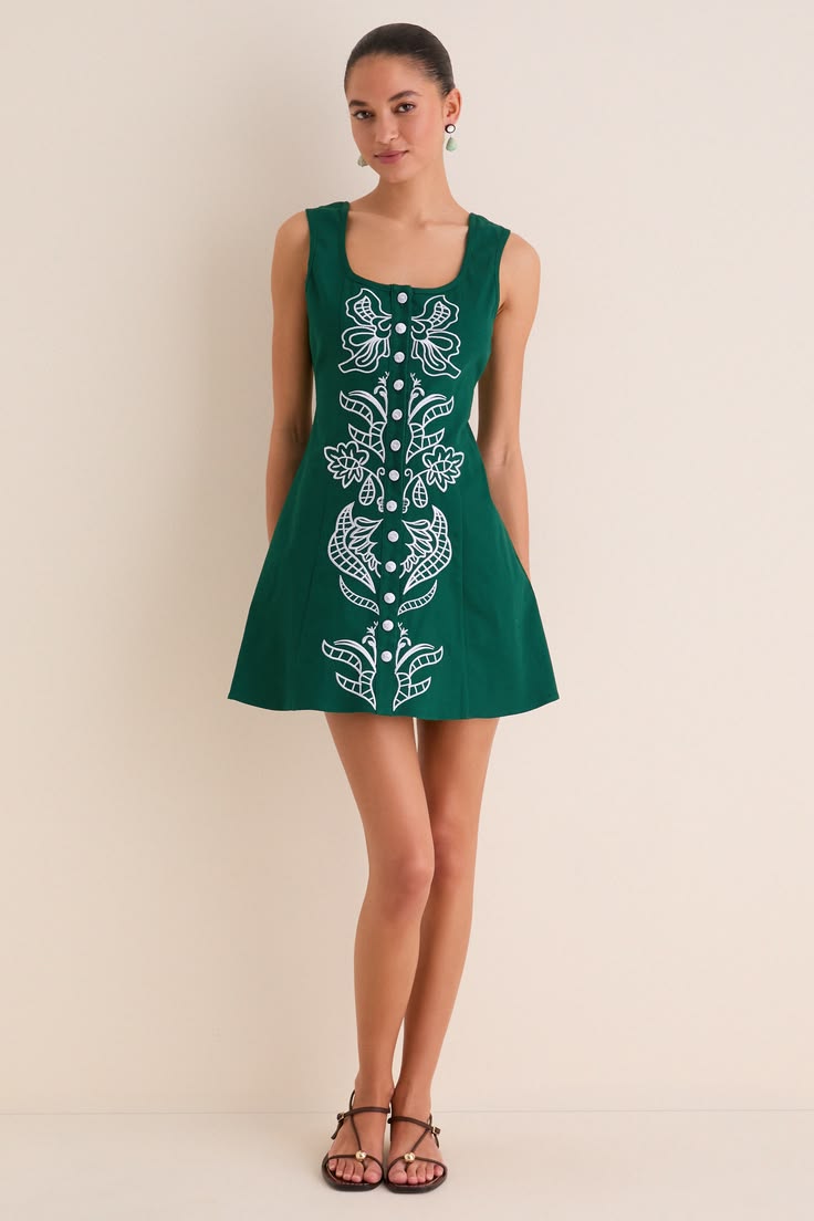 Green & Baby Blue Embroidered Lucy Mini Dress Green & Baby Blue