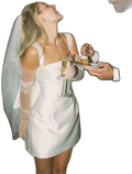 Square Neck White Satin Short Wedding Dress With Bow Back And Veil