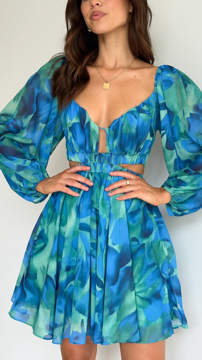 Xarissa Mini Dress Blue Green Print Buy Women's Dress Billy J