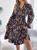 Floral Print Ruffle Hem Flounce Sleeve A Line Dress Green