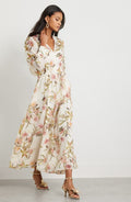 Chelsea28 Floral Long Sleeve Maxi Dress In Ivory Pink Bohem Botanical